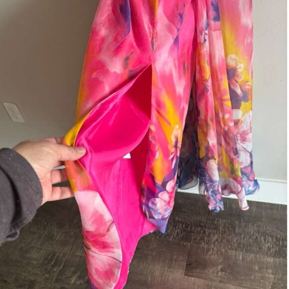 La Femme Womens Rhinestones Embellishments Floral Print Prom Dress Pink Size 4 - Picture 8 of 12